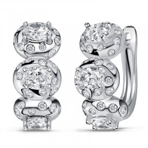 Italo Waterfall White Sapphire Oval Cut Hoop Earrings For Women