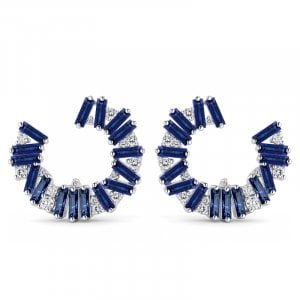 Italo Baguette Cut Blue Sapphire Hoop Earrings For Women