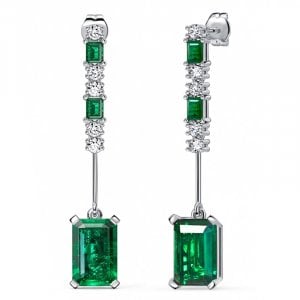 Italo Emerald Cut Emerald Sapphire Drop Earrings For Women
