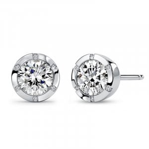 Italo Bezel Set 1 Carat Round Cut Stud Earrings For Women