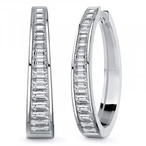 Italo Channel Set Emerald Cut Hoop Earrings For Women