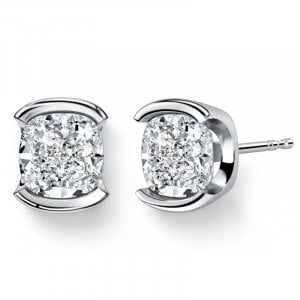 Italo Half Bezel 1.5 Carat Cushion Cut Stud Earrings For Women
