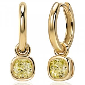 Italo Bezel Setting Yellow Topaz Cushion Cut Hoop Earrings For Women