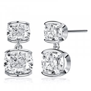 Italo East West Half Bezel Cushion Cut Drop Earrings For Women