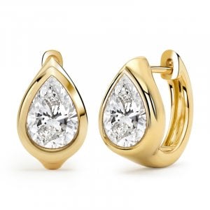 Italo Golden Bezel Setting Solitaire Pear Cut Hoop Earrings For Women