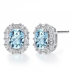 Italo Halo Cushion Cut Aquamarine Earrings Stud Earrings For Women