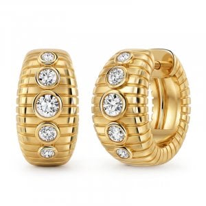 Italo Golden Textured Bezel Setting Huggie Hoop Earrings For Women