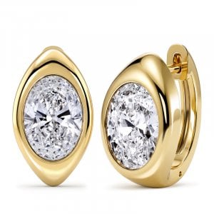 Italo Golden Bezel Setting Solitaire Oval Cut Hoop Earrings Stuggie Earrings