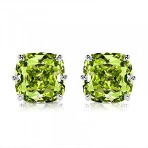 Italo Six-Prong Solitaire Cushion Cut Peridot Stud Earrings For Women