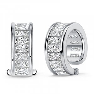 Italo Channel Setting Radiant Cut White Sapphire Ear Cuff For Women