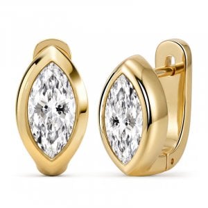 Italo Golden Bezel Setting Solitaire Marquise Cut Hoop Earrings Stuggie Earrings