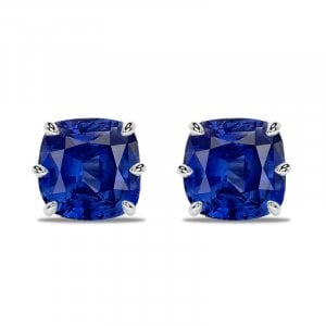 Italo 6 Prong Blue Sapphire 2 Carat Cushion Cut Stud Earrings For Women