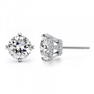 Italo Hidden Halo Round Cut Stud Earrings For Women
