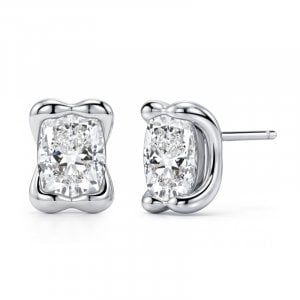 Italo Half Bezel Elongated Cushion Cut Stud Earrings For Women
