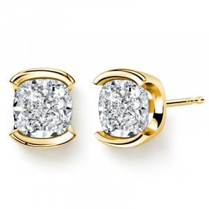 Italo Golden Half Bezel 1.5 Carat Cushion Cut Stud Earrings For Women