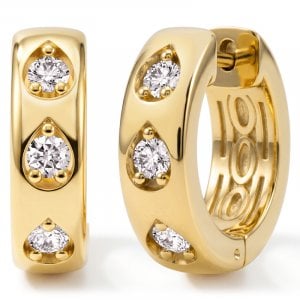 Italo Golden Three Stone Round Cut Hoop Earrings For Women