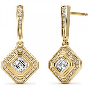 Italo Golden Halo Bezel Set Asscher Cut Drop Earrings For Women