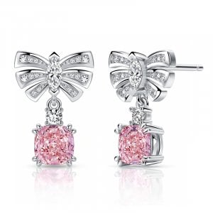 Italo Vintage Bow Inspired Pink Sapphire Cushion Cut Drop Earrings