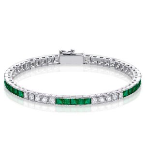 Alternating Emerald & White Princess Tennis Bracelet For Women