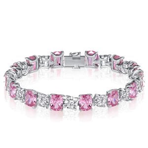 Italo Cushion Cut White & Pink Stone Bracelets For Wedding