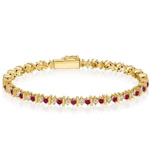 Italo Golden Round Cut Silver Ruby Bracelet For Women
