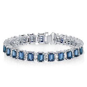 Italo Blue Topaz Emerald Cut Tennis Bracelet In Sterling Silver