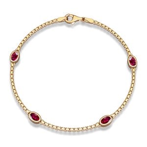 Italo 1.5 MM Chain Bezel Set Oval Cut Ruby Chain Bracelet For Women