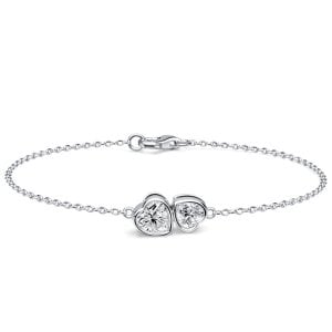 Italo Bezel Set Twin Stone Heart Cut Chain Bracelet For Women