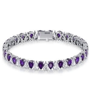 Italo Pear Cut White & Amethyst Tennis Bracelet For Women