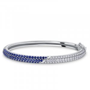Italo Micro Pave Blue & White Sapphire Bangle Bracelet For Women