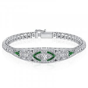 Italo Art Deco Emerald Sapphire Tennis Bracelet In Sterling Silver