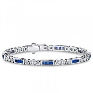 Italo Bezel Set Asscher Cut Blue Sapphire Tennis Bracelet For Women