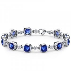 Italo Bezel Setting Cushion Cut Blue Sapphire Tennis Bracelet For Women