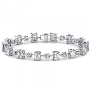 Italo Bezel Setting Round & Emerald Cut Tennis Bracelet For Women
