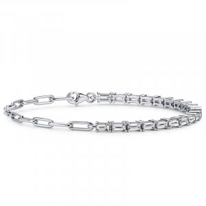 Italo Paperclip Chain Baguette Cut Tennis Bracelet For Women