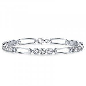 Italo Paperclip Chain Bezel Setting Cushion Cut Tennis Bracelet For Women