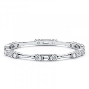 Italo Three Stone Baguette & Round Cut Bangle Bracelet For Women