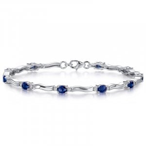 Italo Three Stone Oval Cut Blue Sapphire Tennis Bracelet For Women