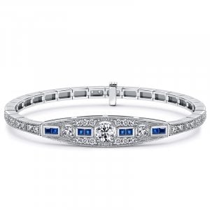 Italo Art Deco Blue Sapphire Round Cut Tennis Bracelets For Women