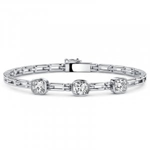 Italo Bezel Setting Three Stone Cushion Cut Tennis Bracelet For Women