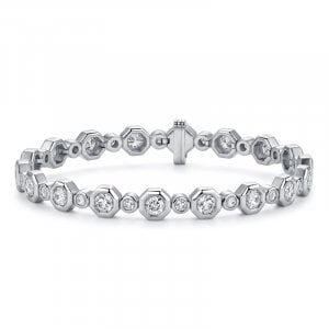 Italo Hexagon Bezel Setting Round Cut White Sapphire Tennis Bracelet