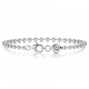 Italo Bezel Setting Single Stone Round Cut Beaded Chain Bracelet