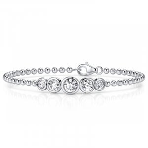 Italo Bezel Setting Five Stone Round Cut Beaded Chain Bracelet