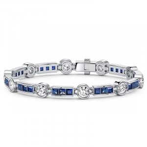 Italo Bezel Set White & Blue Sapphire Tennis Bracelet For Women