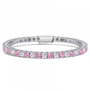 Italo 3 MM Cushion Cut White & Pink Sapphire Tennis Bracelet For Women