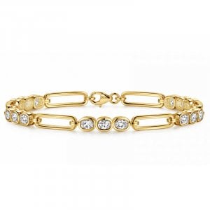 Italo Golden Paperclip Chain Bezel Setting Cushion Cut Tennis Bracelet For Women
