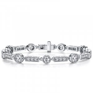 Italo Milgrain Bezel Setting Round Cut Art Deco Tennis Bracelet For Women