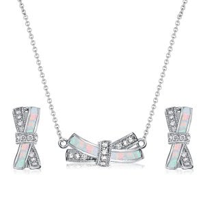 Italo Opal Knot Design Necklace & Earrings Jewelry Set Opal Jewelry Set