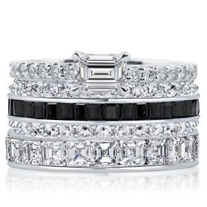 Italo Emerald & Asscher & Baguette Black Stackable Band Set