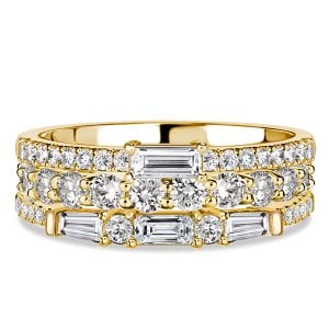 Italo Golden Baguette & Round Cut Stackable Band Set For Women